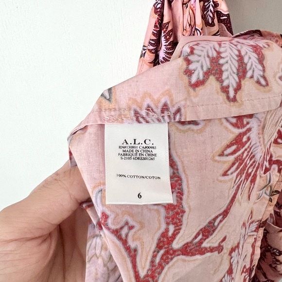 A.L.C. Alexandria Plunging Cutout Pink Floral Midi Dress in Salmon/Red Sz 6 - Picture 7 of 8